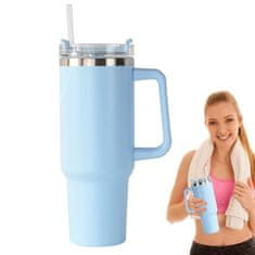 HOME & MARKER® Termo šalica 1200 ml, 48 h hladno / 7 h toplo, 100% bez curenja, nehrđajući čelik s ručkom i slamkom | HIPYSIP, plava