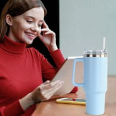 HOME & MARKER® Termo šalica 1200 ml, 48 h hladno / 7 h toplo, 100% bez curenja, nehrđajući čelik s ručkom i slamkom | HIPYSIP, plava