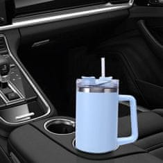 HOME & MARKER® Termo šalica 1200 ml, 48 h hladno / 7 h toplo, 100% bez curenja, nehrđajući čelik s ručkom i slamkom | HIPYSIP, plava