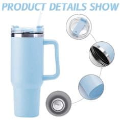 HOME & MARKER® Termo šalica 1200 ml, 48 h hladno / 7 h toplo, 100% bez curenja, nehrđajući čelik s ručkom i slamkom | HIPYSIP, plava