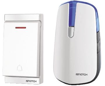 iSNATCH Bežično zvono na vratima, vanjski gumb otporan na IP44, nisu potrebne baterije, domet 150m