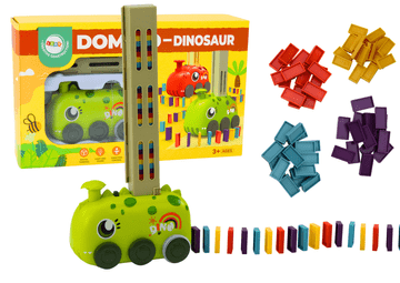 slomart LEAN TOYS auto zeleni dinosaurus, koji slaže domino kocke