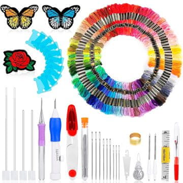 Netscroll Komplet za vezenje 136 dijelova, kreativni set za odrasle, 100 šarenih konaca, više veličina igala, sav pribor za ručni rad, za početnike i iskusne, poklon za kreativce, EmbroideryKit