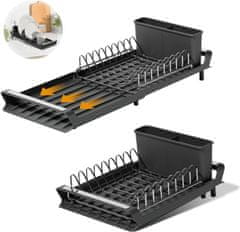 HOME & MARKER® Raztegljiv stalak za sušenje posuđa, kompaktni organizator s drenažom | PLATERACK