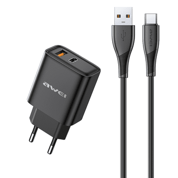 Awei PD81T-EU 22,5W, crna, Punjač s USB-C kabelom