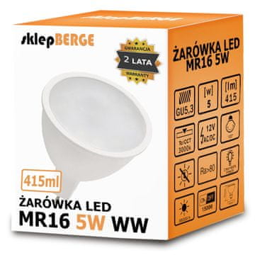 Milio LED žarulja 12V - MR16 - 5W - 415 lm - topla bijela