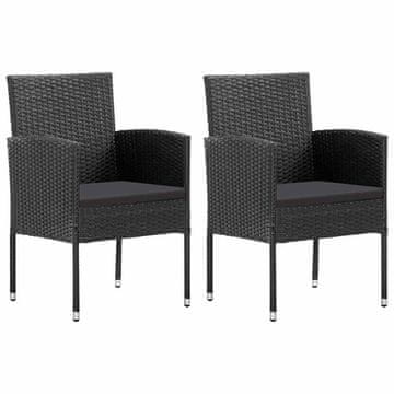 Vidaxl Vrtne stolice s jastucima, set od 2, crne, poli ratan