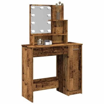 Vidaxl Toaletni stolić s LED svjetlima, antikno drvo, 86,5 x 35 x 136 cm