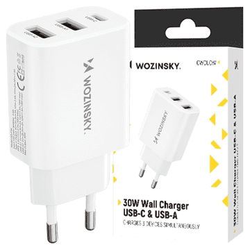 WOZINSKY USB-C punjač 30W s 2 x USB-A za brže punjenje uređaja