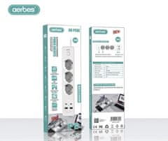Aerbes 2M produžni kabel 3 x 220V + 2 x USB A + 2 x USB C + zaštita od prenapona