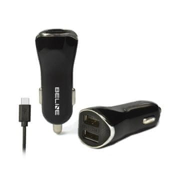 BE 2.1A USB-C/2xUSB auto punjač crne boje