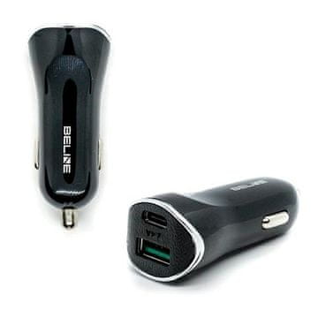 BE 30W USB-C/USB-A auto punjač - crni, brzo punjenje