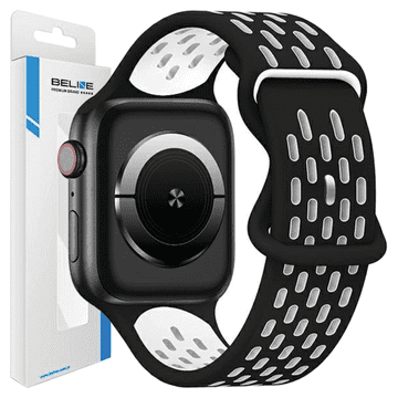 INNA Beline Silikonski Remen Za Apple Watch 42 44 45 49 Mm Novi Sportski Crno-Bijeli