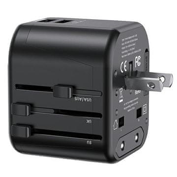 USAMS 12W 2xUSB 4u1 zidni punjač crne boje