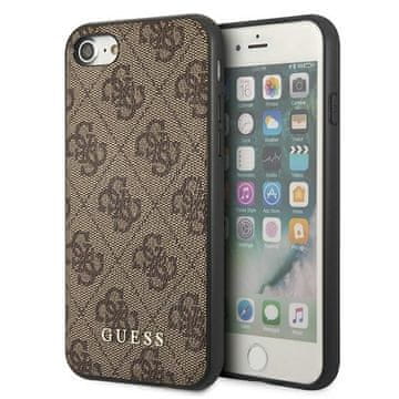 Guess Metalna maskica Hard 4G sa zlatnim logom i smeđim uzorkom za iPhone SE 2022