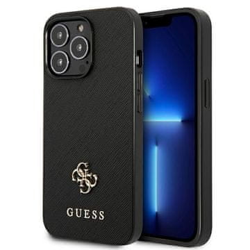Guess Saffiano 4G maskica za iPhone 13, mala metalna maskica s logom, crna