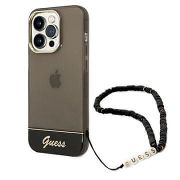 Guess Guess Tvrda Futrola Za Iphone 14 Pro 6.1 S Prozirnim Bisernim Remenom I Zlatnim Logom