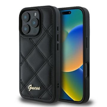 Guess prošivena metalna maskica s logom za iPhone 16 Pro, crna