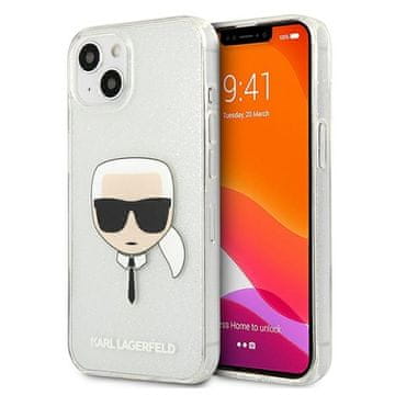 Karl Lagerfeld KLHCP13SKHTUGLS tvrda futrola za iPhone 13mini 5.4" srebrna/srebrna s glitterom i Karlovom glavom