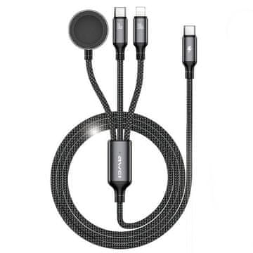 Awei 3-u-1 USB-C/Lightning/Watch kabel 1m 100W crni