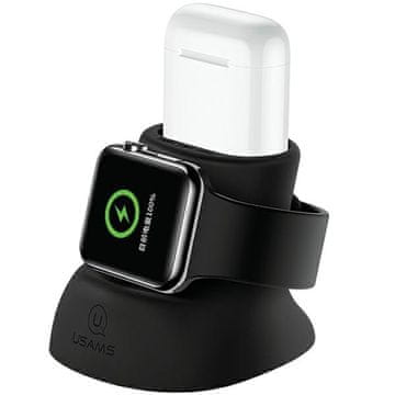 USAMS Silikonski stalak za punjenje Apple Watcha i AirPodsa , crni
