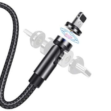 USAMS magnetski kabel U59 Lightning 2.1A Brzo punjenje 1m pleteni crno/crni SJ472USB01 (US-SJ472) podesivi kut