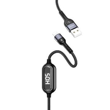 USAMS Lightning kabel 1,2 m s brzim punjenjem i LED-om, crni