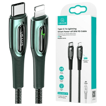 USAMS Kabel USAMS pleteni USB-C na Lightning Smart Power-off 20W PD Cable 1.2m tamnozeleni/dark green SJ518USB02 (US-SJ518)