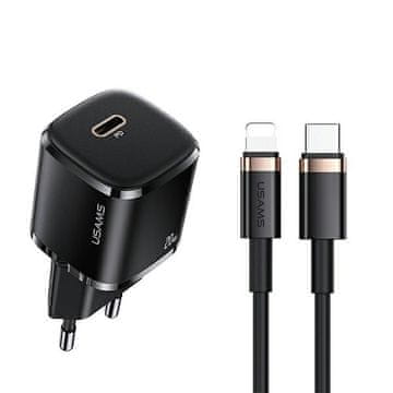 USAMS punjač 1xUSB-C T36 mini 20W + USB-C-Lightning kabel crno/crni PD3.0 brzo punjenje XFKXLOGTL01 (US-CC124+US-SJ484)
