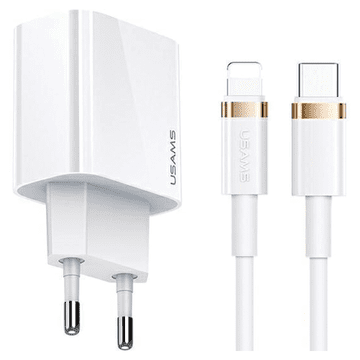 USAMS T34 20W 5V-3APD3.0 USB-C punjač + U63 USB-C na Lightning kabel 20W bijeli (T49) T49OCLN01