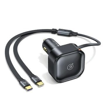 USAMS auto punjač s uvlačivim kabelom 2xUSB-C C41 PD 30W brzo punjenje crno/crno CC220CC01 (US-CC220)