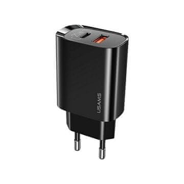 USAMS 20W PD3.0 QC3.0 USB-C/USB zidni punjač crne boje