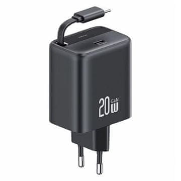 USAMS 20W GaN Power Delivery QC USB-C zidni punjač crne boje