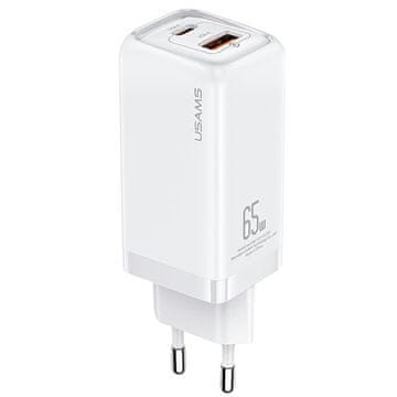 USAMS punjač 1xUSB-C + 1xUSB T47 65W (samo glava) PD brzo punjenje Super Si bijelo/bijelo CC153TC02 (US-CC153)