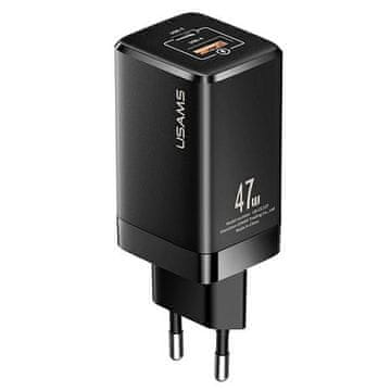 USAMS Lad. mreža. T41 USB-C+USB GaN 47WPD+QC (samo glava) Brzo punjenje crno/crno CC137TC01 (US-CC137)