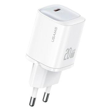 USAMS 20W GaN USB-C zidni punjač za brzo punjenje, bijela boja