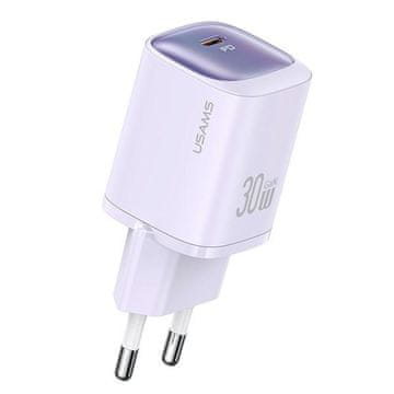 USAMS 30W GaN zidni punjač s brzim punjenjem, USB-C, ljubičasti