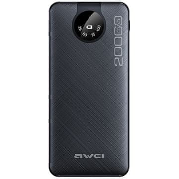 Awei PowerBank 20000mAh zaslon crni + kablovi USB/PD/Lightning/MicroUSB