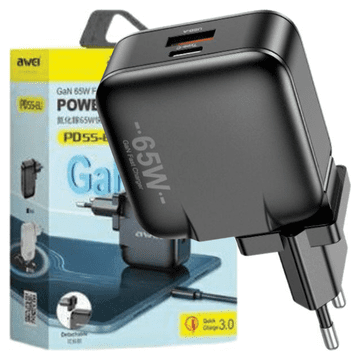 Awei Awei Usb-C Punjač 65W Za Macbook Air Pro Xps 13 15 Brzo Punjenje