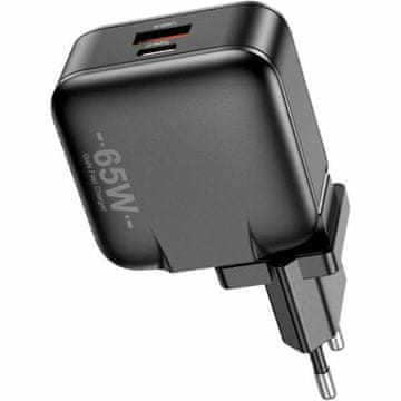 Awei 65W GaN Power Delivery USB/USB-C zidni punjač crne boje