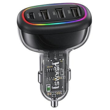 USAMS 48W auto punjač s napajanjem 1xUSB-C 3xUSB-A crni