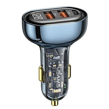 USAMS 125W auto punjač s brzim punjenjem 2xUSB/USB-C plave boje