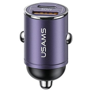 USAMS auto punjač 1xUSB+1xUSB-C C38 30WPD brzo punjenje s ugrađenim prstenom ljubičasti/ljubičasti CC206CC02 (US-CC206)
