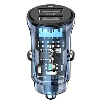 USAMS 3A auto punjač s brzim punjenjem 2xUSB-A plave boje