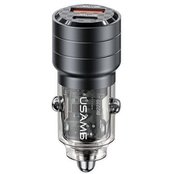 USAMS 95W auto punjač s brzim punjenjem USB+USB-C crne boje