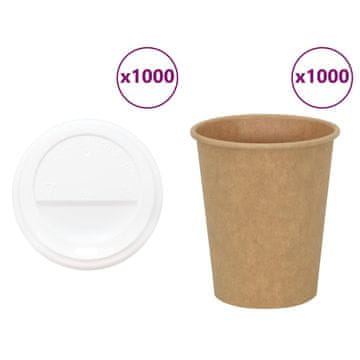 Vidaxl papirnate čaše s poklopcima, 1000 kom, 8 oz, 200 ml