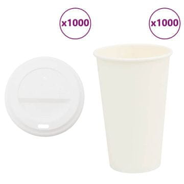 Vidaxl papirnate čaše s poklopcima, 1000 kom, 400 ml, 473 ml