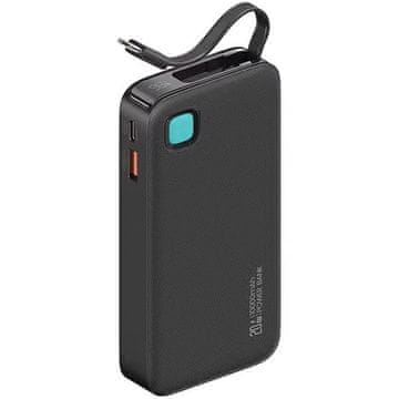 USAMS Power Bank s uvlačivim USB-C kabelom 10000 mAh 20W PD brzo punjenje crna