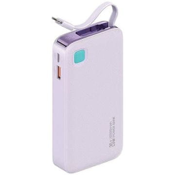 USAMS Power Bank s uvlačivim USB-C kabelom 10000mAh PD 20W ljubičasta