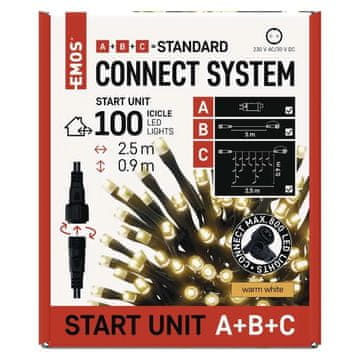 EMOS Klasik osnovni set za spajanje žica - ledenih svijeća, 2,5 m, vanjska, topla bijela, mjerač vremena